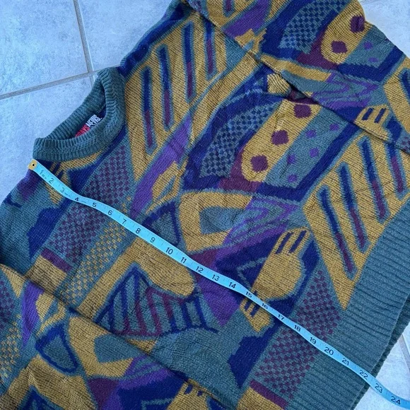 Vintage 90s Todays News Acrylic Knit Sweater Retro Abstract  Knit Multicolor - Picture 4 of 5